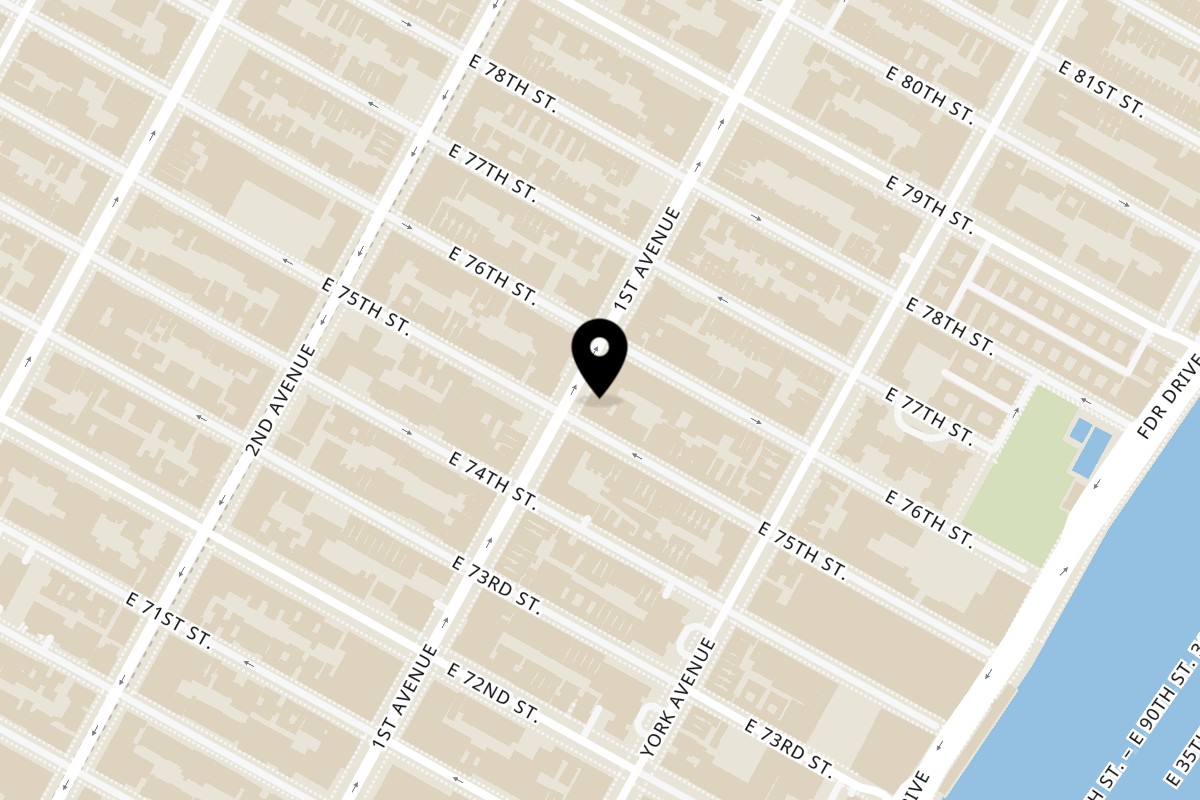 Map showing the location of Afghan Kebab House on 1448 1st Ave in New York